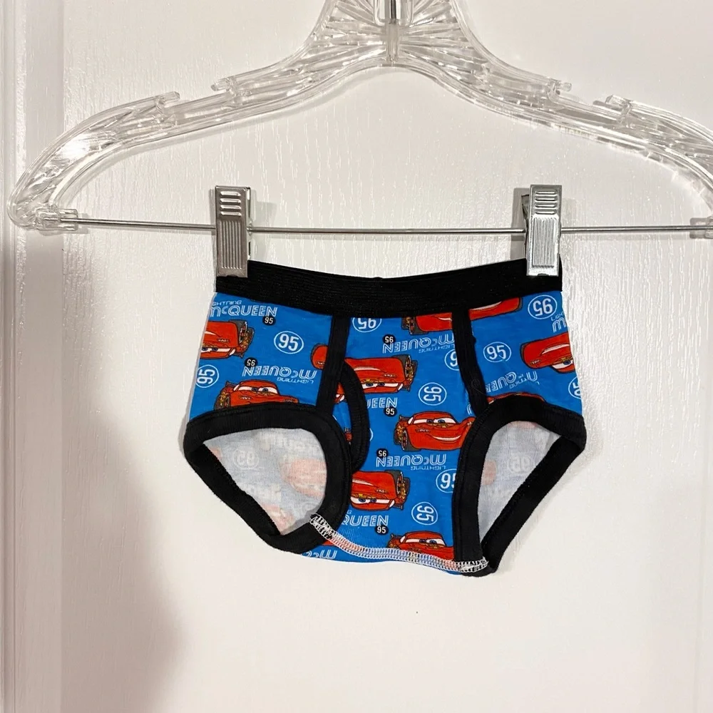 3 Pc Boy's 2T Clothing Lot Plaid Shirt Denim Shorts & New Disney Pixar Underwear